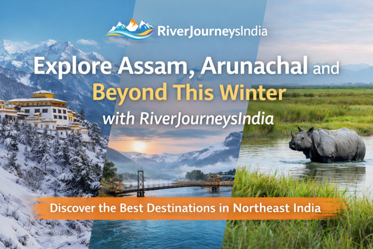 Explore Assam and Arunachal in winter with RiverJourneysIndia featuring Tawang snow, Brahmaputra river and Kaziranga safari